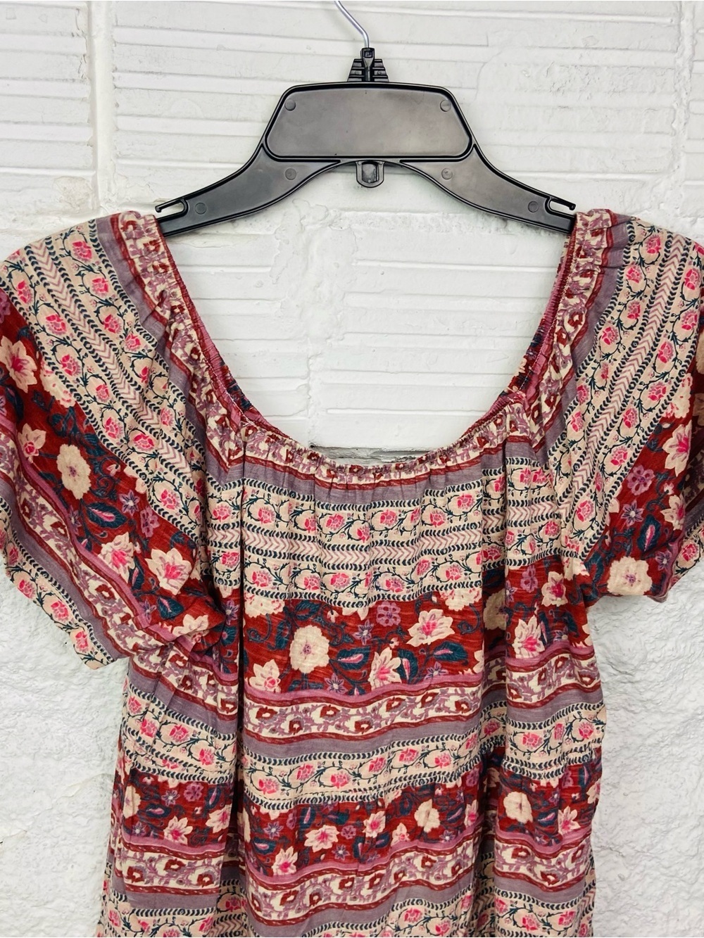 NWT Lucky Brand pink & cream cotton bohemian Floral Peasant Top size small - Picture 11 of 14